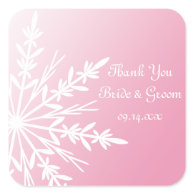 Pink Snowflake Winter Wedding Thank You Sticker