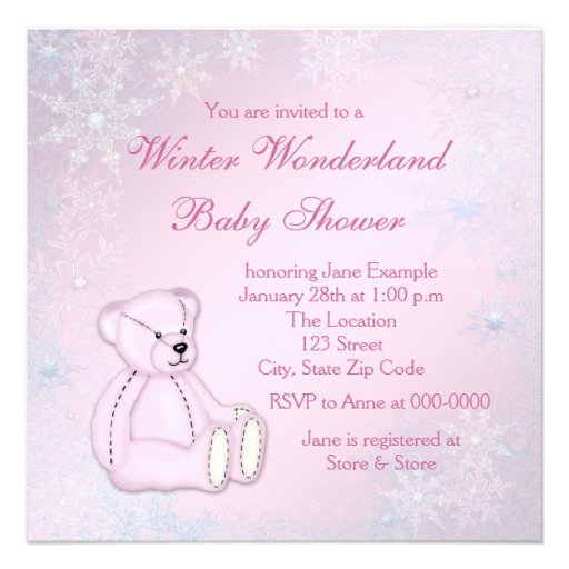 Pink Snowflake Winter Wonderland Baby Shower Personalized Announcements