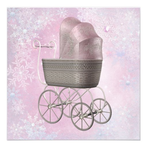 Pink Snowflake Winter Wonderland Baby Shower Announcements