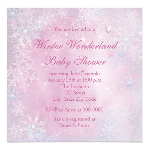 Pink Snowflake Winter Wonderland Baby Shower Announcements