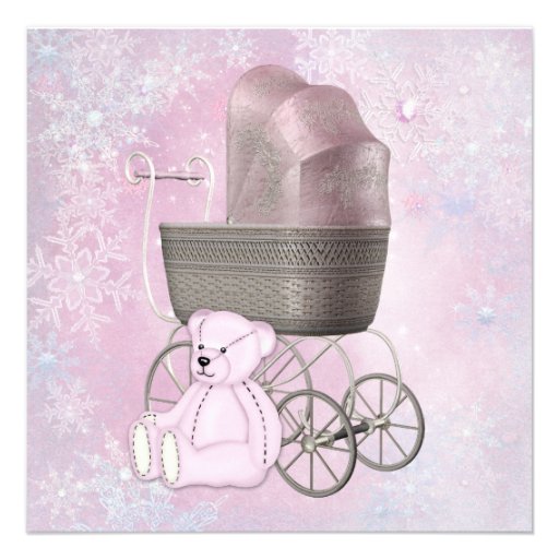 Pink Snowflake Winter Wonderland Baby Shower Custom Invite