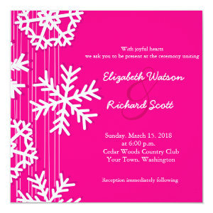 Pink Snowflakes Christmas wedding invitation
