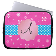 Pink snowflakes monogram laptop computer sleeve