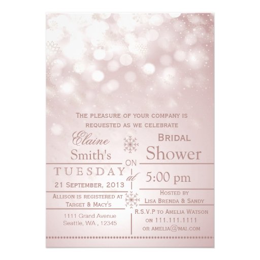 pink snowflakes Winter Bridal shower Invite