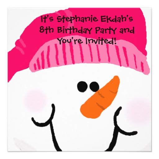 Pink Snowman Birthday Invitations