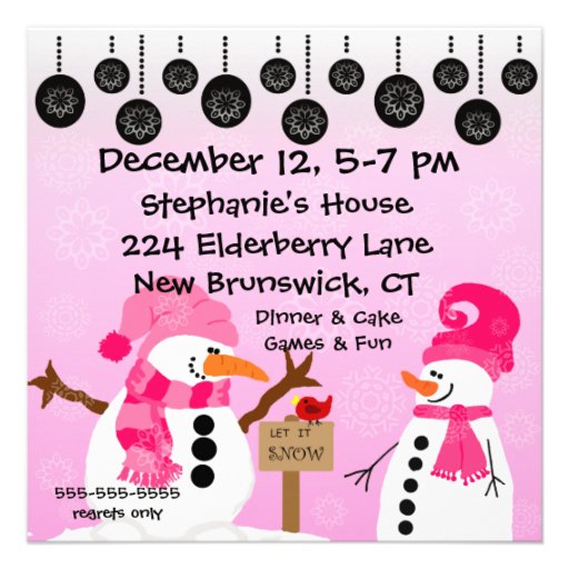 Pink Snowman Birthday Invitations