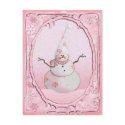 PINK SNOWMAN, SCARF & SNOW HAT by SHARON SHARPE postcards