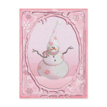 PINK SNOWMAN, SCARF & SNOW HAT by SHARON SHARPE postcards