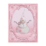 PINK SNOWMAN, SCARF & SNOW HAT by SHARON SHARPE postcards