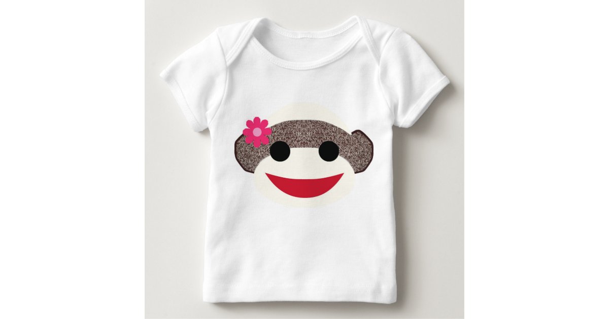 Pink Sock Monkey Flower Girl Baby TShirt Zazzle