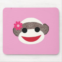 Pink Sock Monkey Flower Girl mousepads