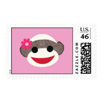 Pink Sock Monkey Flower Girl postage