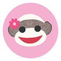 Pink Sock Monkey Flower Girl stickers
