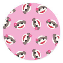 Pink Sock Monkey Round Stickers