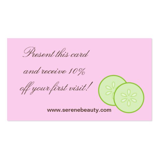 Pink Spa Girl Cucumber Spa Massage Business Card (back side)
