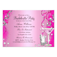Pink Sparkle Heels & Cocktail Bachelorette Party 3 5" X 7" Invitation Card