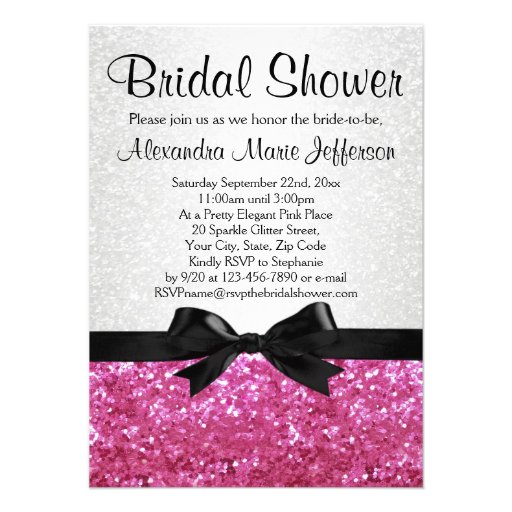 Pink Sparkle-look Bow Bridal Shower Invitation