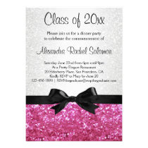 Pink Sparkle-look Bow Graduation Invitation