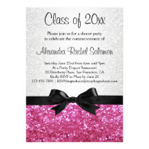 Pink Sparkle-look Bow Graduation Invitation
