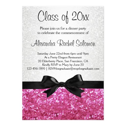 Pink Sparkle-look Bow Graduation Invitation (front side)