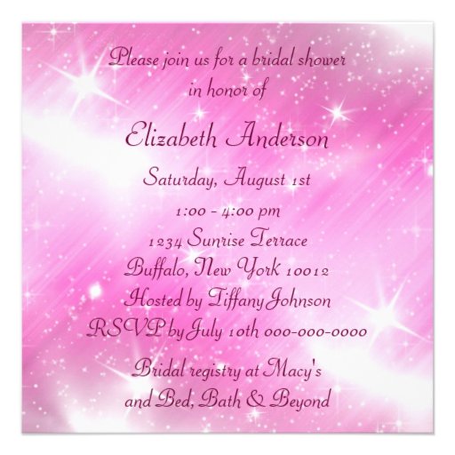 Pink Sparkle Pink Bridal Shower Custom Invitations