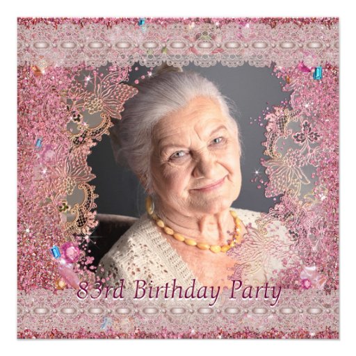 Pink Sparkle Womans Pink Photo 83rd Birthday Party Personalized Invites