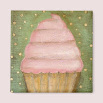Pink sparkles cupcake magnets