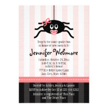 Pink Spider Halloween Baby Shower Invitations