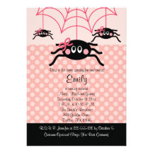 Pink Spider Halloween Birthday Invitations