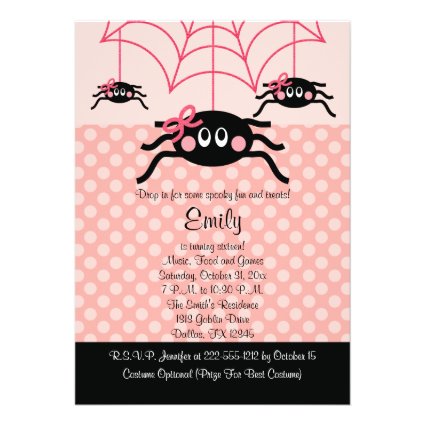 Pink Spider Halloween Birthday Invitations