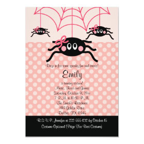 Pink Spider Halloween Birthday Invitations 5