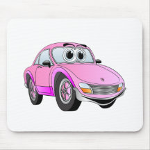 Pink Sports Car Cartoon Mousepad