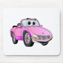 Pink Sports Car Convertible Cartoon Mouse Pad