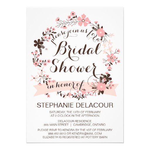Pink Spring Floral Wreath Bridal Shower Invitation