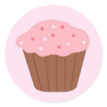 Pink Sprinkled Cupcake Round Stickers