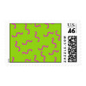 pink squiggles on lime abstract postal stamp stamp