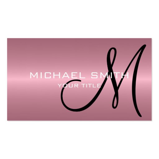 Pink Stainless Steel Metal Monogram Business Cards (front side)