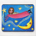 Pink Star Angel & Moon - mousepad by folkartblonde Pink Star Angel & Moon - mousepad