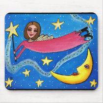 Pink Star Angel & Moon - mousepad by folkartblonde Pink Star Angel & Moon - mousepad