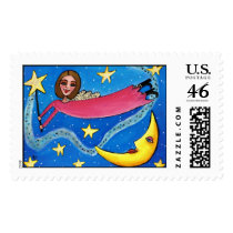 Pink Star Angel & Moon - stamp by folkartblonde Pink Star Angel & Moon - stamp