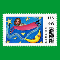 Pink Star Angel & Moon - stamp stamps