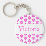 Pink Star Flower custom name keychain
