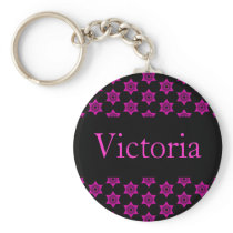 Pink Star Flower custom name keychain (black) keychains