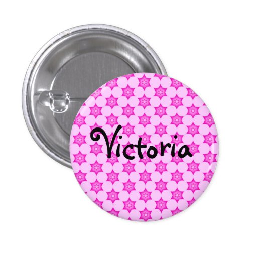 Pink Star Flower Name badge button pin Zazzle