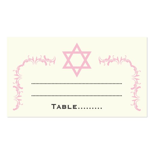 Pink Star of David damask Bat Mitzvah place card Business Cards (back side)