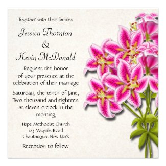 Pink Stargazer Lilies Wedding Invitation