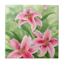 Pink Stargazer Lily Ceramic Tile tiles
