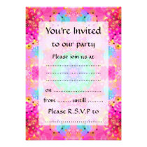 Pink Stars & Bubbles Fractal Art Pattern Custom Invites