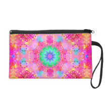 Pink Stars & Bubbles Fractal Pattern Wristlet Purses
