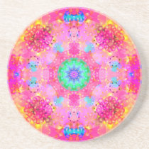 Pink Stars & Bubbles Fractal Pattern Drink Coaster